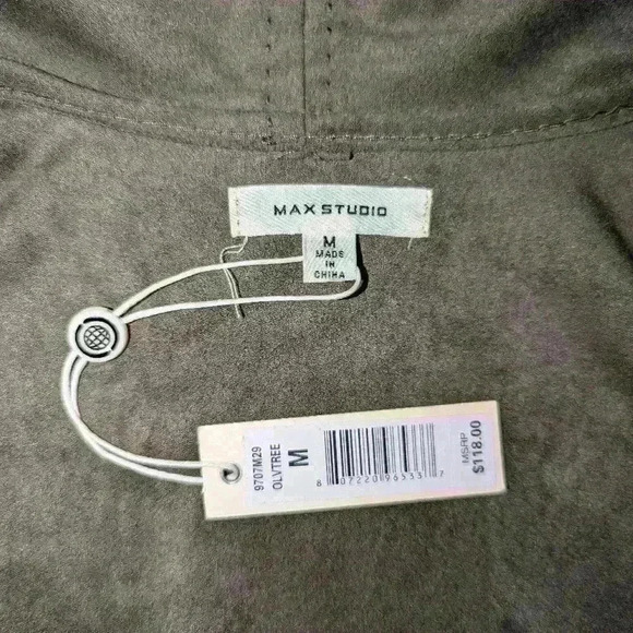 Max Studio Olive Green Faux Suede Coat -- NWT -- Size M Faux Leather Weather! - Picture 8 of 9